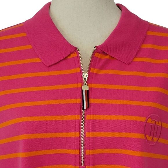 Tommy Hilfiger Pink Striped  Sleeveless Zip Polo Shirt Size 1X NWOT - Picture 4 of 7
